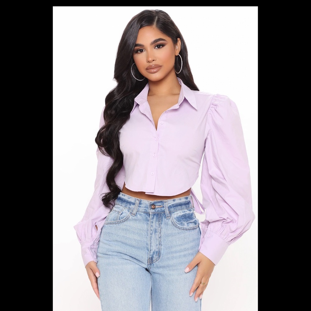 Lavender crop front tie blouse